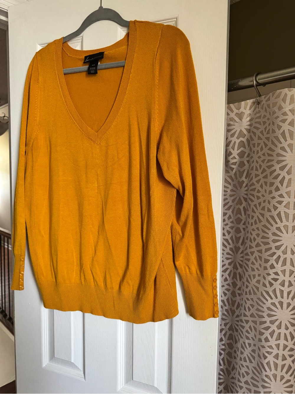 Lane Bryant V-Neck Sweater in Mustard Yellow